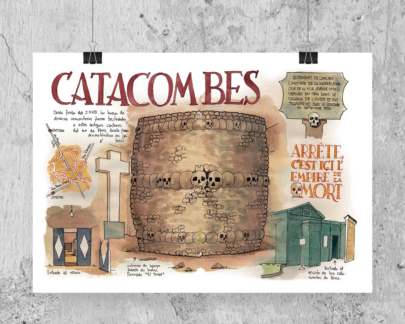 THE CATACOMBS OF PARIS - Watercolor